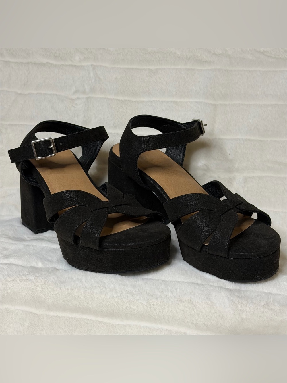 torrid Black Suede Platform Block Heel Sandals Wide Width